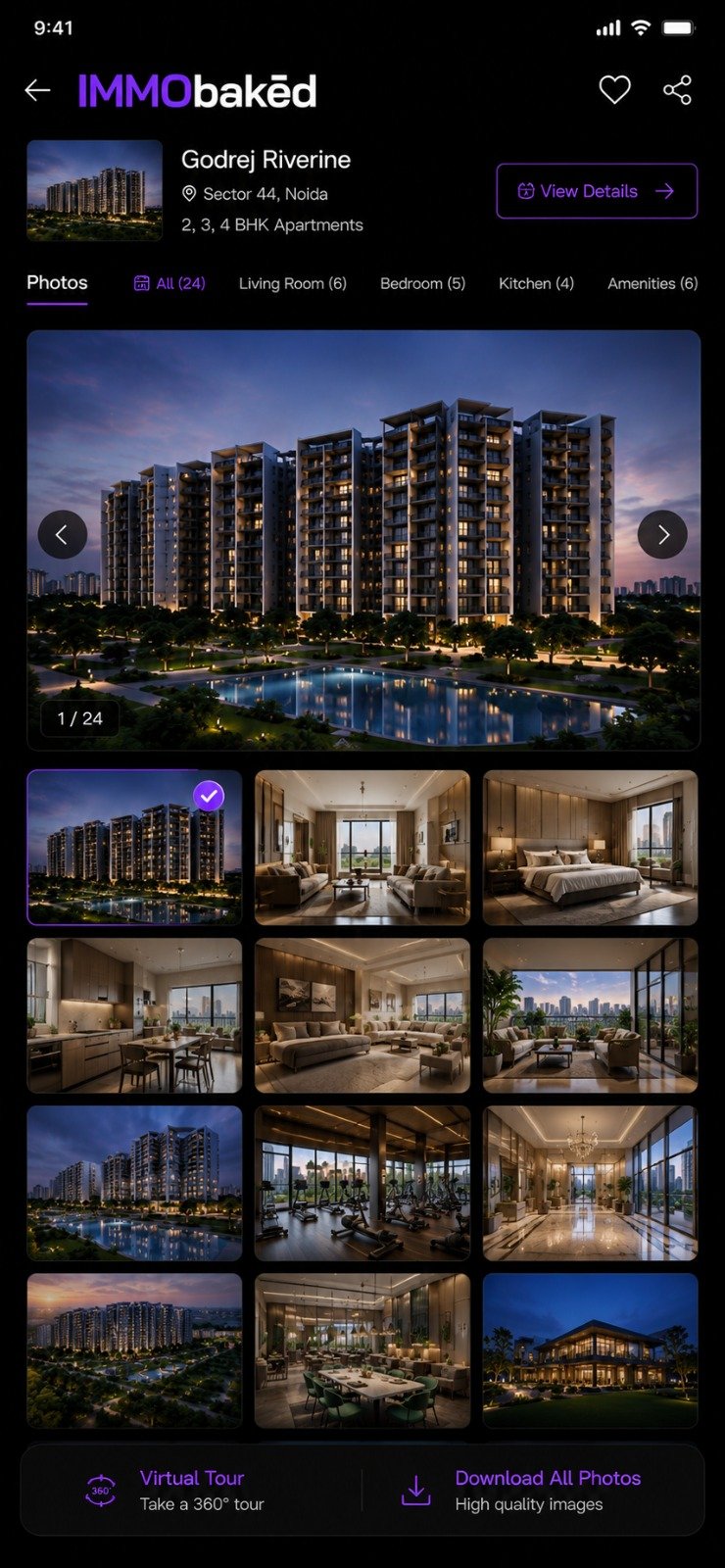 IMMObaked app property gallery screen